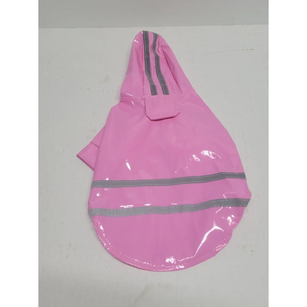 Pink Glossy Pet Raincoat Reflective Stripes Hooded Small Dog Cat Jacket‎ S